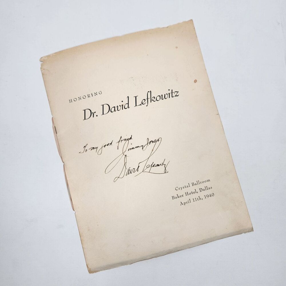 Signed Banquet Program Dr. David Lefkowitz Rabbi 65th BD 1940 Baker Hotel Dallas